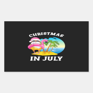 Sticker Rectangulaire Noël En Juillet Père Noël Flamant rose Pool Ét