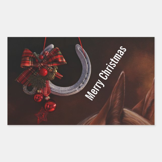 Sticker Rectangulaire Noël équestre pendre en fer à cheval Photo (Devant)