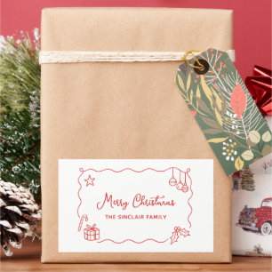Sticker Rectangulaire Noël Fantaisiste Dessin à la Main Gribouillage Min