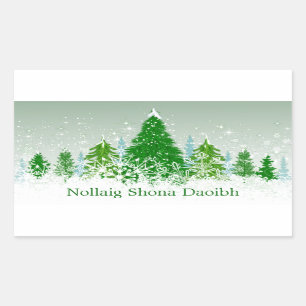 Sticker Rectangulaire Noël irlandais, sapins verts enneigés