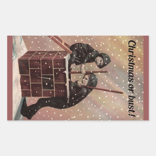 Sticker Rectangulaire Noël Ou Poussière, Garçon Chimney Balayage Antique (Devant)
