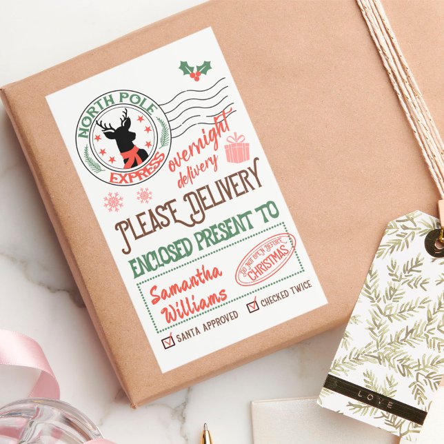 Sticker Rectangulaire Noël Père Noël livraison spéciale avec nom (Créateur téléchargé)