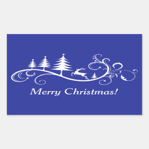 Sticker Rectangulaire Noël rétro des cerfs et des arbres
