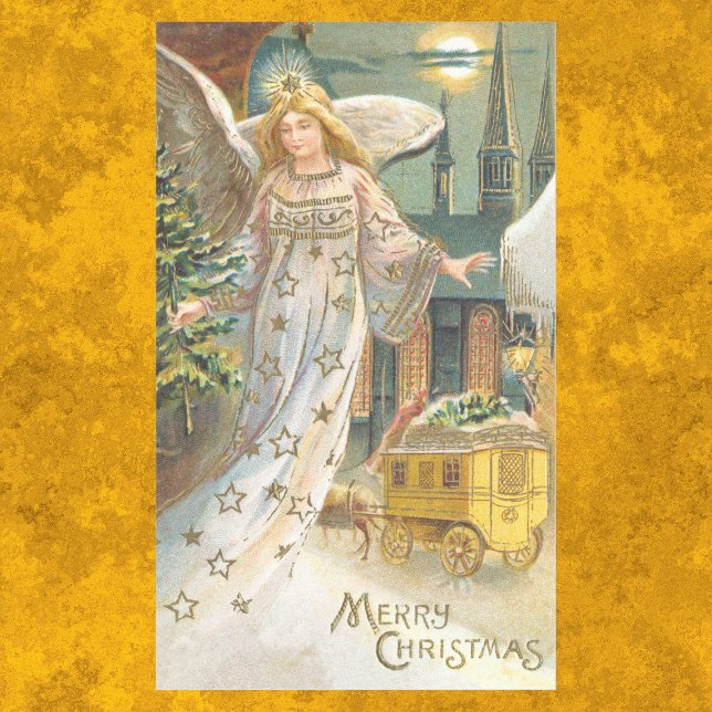 Sticker Rectangulaire Noël vintage, Ange victorien avec arbre (Créateur téléchargé)