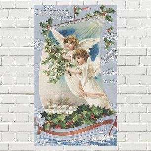 Sticker Rectangulaire Noël vintage, Anges victoriens en voilier
