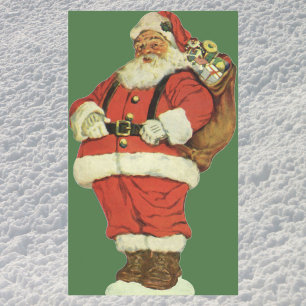 Sticker Rectangulaire Noël vintage, Père Noël victorien avec des jouets