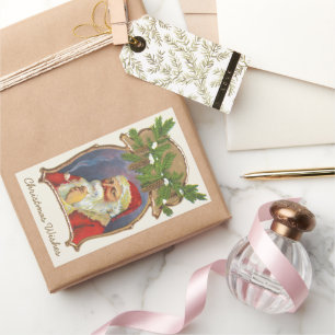 Sticker Rectangulaire Noël vintage, Père Noël victorien avec pipe