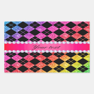 Sticker Rectangulaire Noir au néon de diamants de parties scintillantes