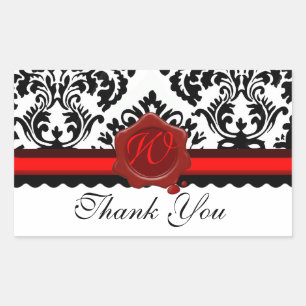 STICKER RECTANGULAIRE NOIR BLANC DOMMASQUE SCEAU DE CIRE ROUGE MONOGRAMM