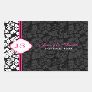 Sticker Rectangulaire Noir blanc et rose Vintage Damas florales 2