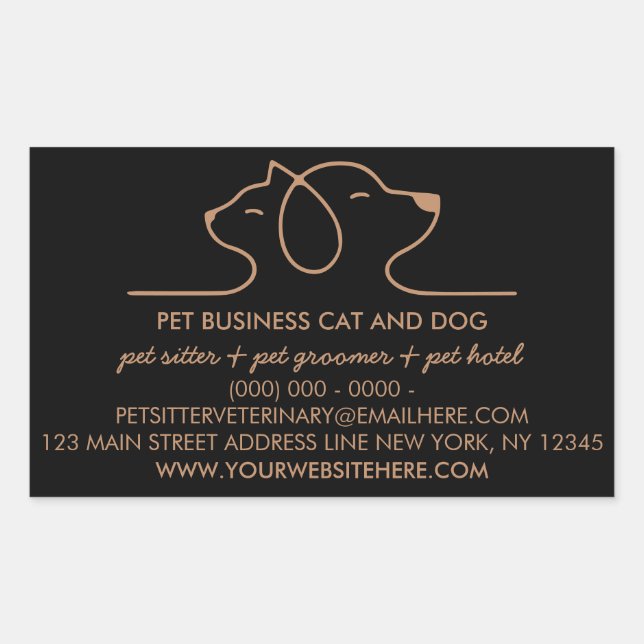 Sticker Rectangulaire Noir Brown chien chat Logo Animaux de compagnie (Devant)