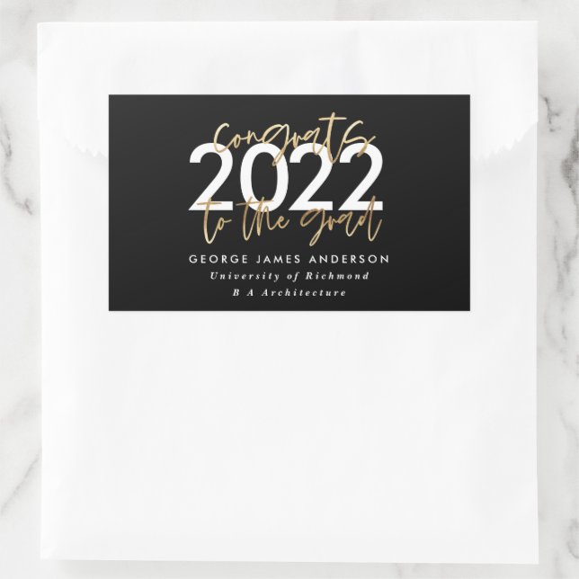 Sticker Rectangulaire Noir et or écriture moderne stylish graduation s (Sac)