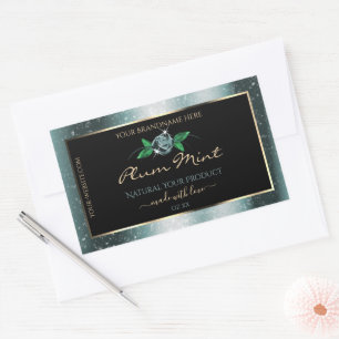 Sticker Rectangulaire Noir floral avec Parties scintillant Turquoise fon