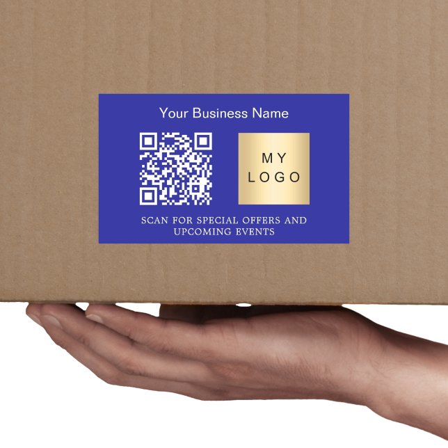 Sticker Rectangulaire Nom de l'entreprise logo qr code bleu foncé (Créateur téléchargé)