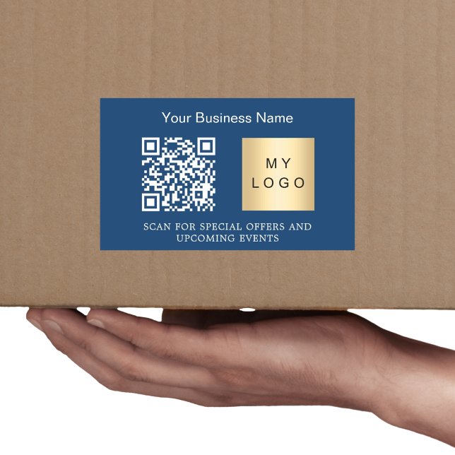 Sticker Rectangulaire Nom de l'entreprise logo qr code marine bleu (Créateur téléchargé)