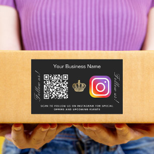 Sticker Rectangulaire Nom d'entreprise noir or couronne code qr instagra