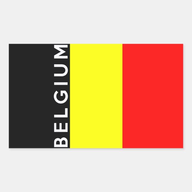 Sticker Rectangulaire nom du texte du drapeau du pays de la belgique (Devant)