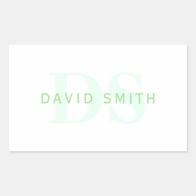 Sticker Rectangulaire Nom et monogramme modernes | Vert et blanc (Devant)