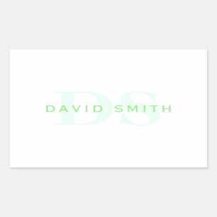 Sticker Rectangulaire Nom et monogramme modernes Vert et blanc