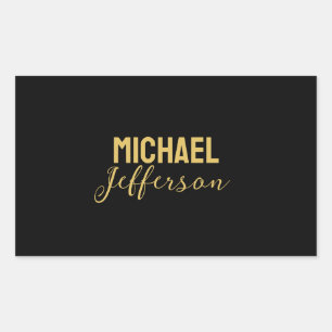 Sticker Rectangulaire Nom minimaliste moderne élégant de couleur noir or