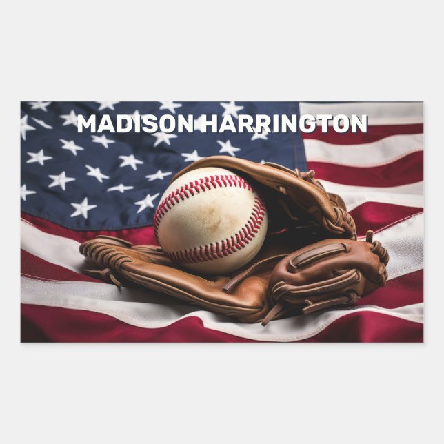 Sticker Rectangulaire Nom personnalisé American Baseball (Devant)