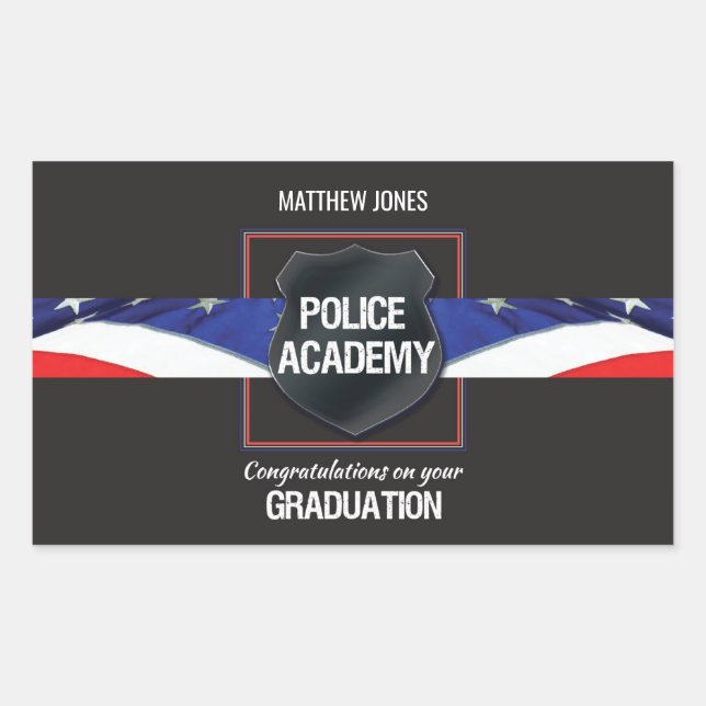 Sticker Rectangulaire Nom personnalisé, diplôme de l'académie de police (Devant)
