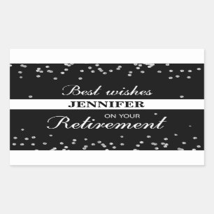Sticker Rectangulaire Nom personnalisé, Félicitations à la retraite Noir