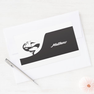 Sticker Rectangulaire Nom personnalisé Hello Black and White Golf