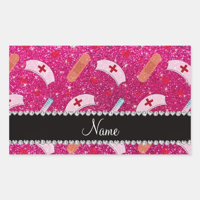 Sticker Rectangulaire Nom personnalisé neon rose chaud parties scintilla (Devant)