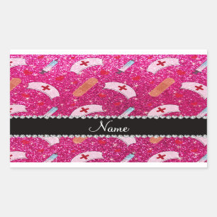 Sticker Rectangulaire Nom personnalisé neon rose chaud parties scintilla