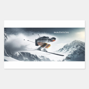 Sticker Rectangulaire Nom personnalisé Skier de montagne