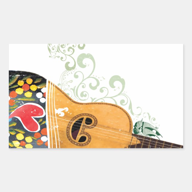 Sticker Rectangulaire Nombreux symboles du Portugal - Guitare portugaise (Devant)