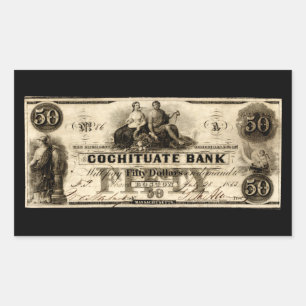 Sticker Rectangulaire Note de 50 dollars Cochituate 1853