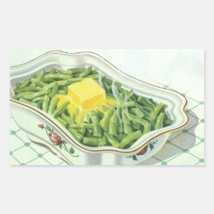 Sticker Rectangulaire Nourriture vintage, casserole de haricots verts av