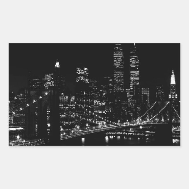 Sticker Rectangulaire Nuit de New York en noir et blanc (Devant)