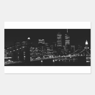 Sticker Rectangulaire Nuit de New York en noir et blanc