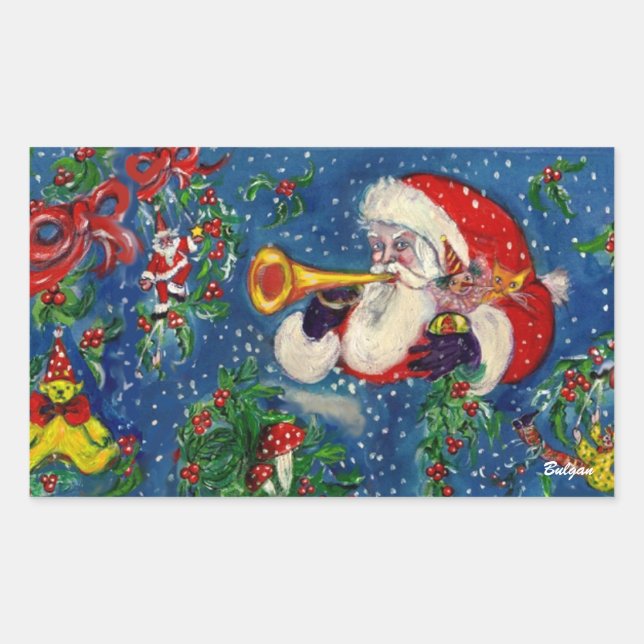 STICKER RECTANGULAIRE NUIT DE NOËL / PÈRE NOËL BUGLER (Devant)