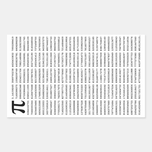 Sticker Rectangulaire Numéro Pi 1000 Premiers Chiffres | Symbole mathéma (Devant)