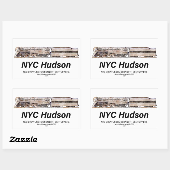 Sticker Rectangulaire NYC Dreyfuss Hudson Steam Locomotive. Profile (Feuille)