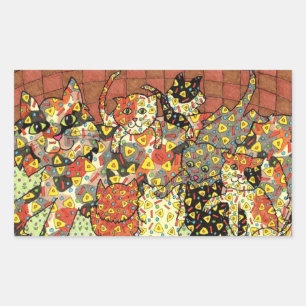 Sticker Rectangulaire Oaxacan Chat et chatons