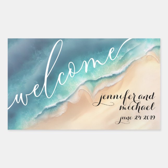 Sticker Rectangulaire Ocean Beach Watercolor Été (Devant)