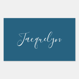 Sticker Rectangulaire Ocean Blue Plain Élégant Moderne Calligraphie Nom