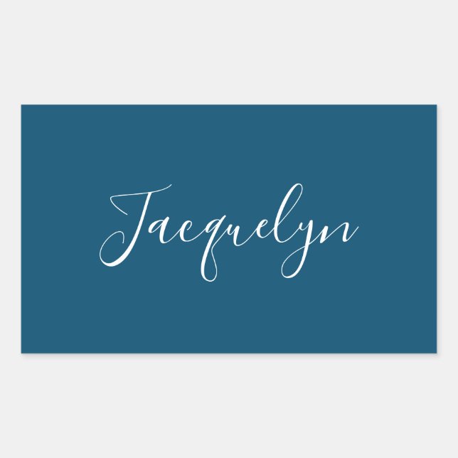 Sticker Rectangulaire Ocean Blue Plain Élégant Moderne Calligraphie Nom (Devant)