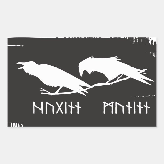 Sticker Rectangulaire Odin Raven Crow Viking Mythologie runes runes runi (Devant)