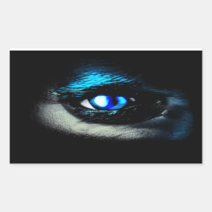 Sticker Rectangulaire OEil bleu effrayant se détachant de l'obscurité