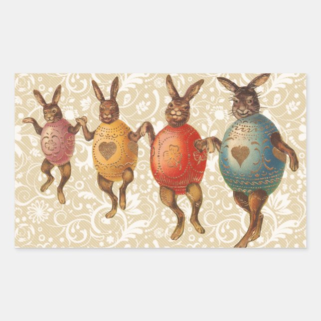 Sticker Rectangulaire Oeufs dansants lapins de Pâques (Devant)