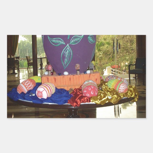 Sticker Rectangulaire OEufs de Pâques décorés (Devant)