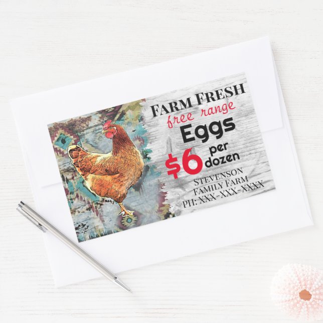 Sticker Rectangulaire Oeufs Fraîches De Ferme Plage Libre À Vendre Poule (Enveloppe)