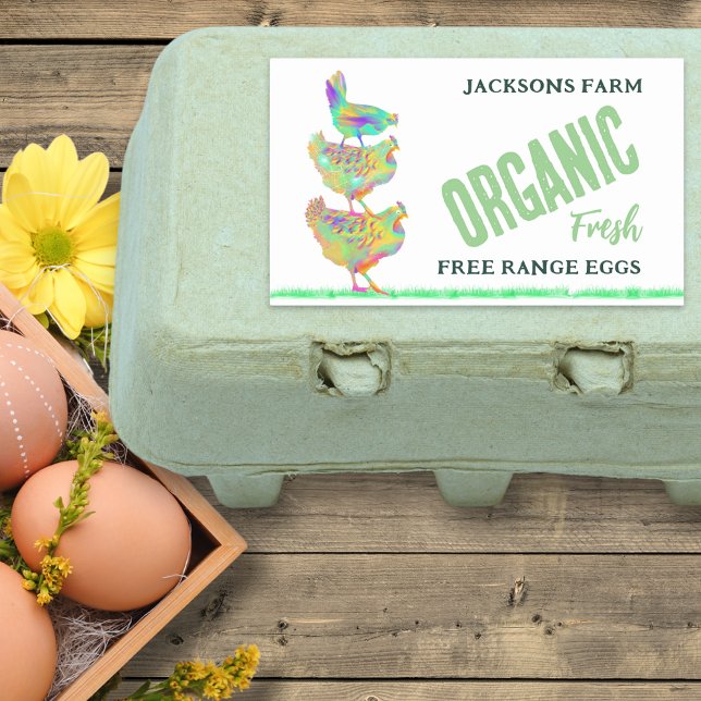 Sticker Rectangulaire OEufs frais de ferme sans gamme biologique (Organic fresh free range chicken egg box stickers with personalized small business name)