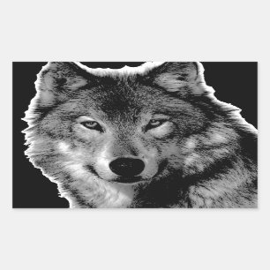 Sticker Rectangulaire Oeuvre de Loup noir et blanc
